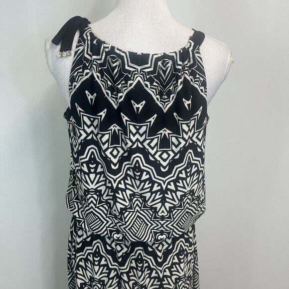 Alfani Tank Dress size Medium Black Ivory Slinky Peasant Boho Long Maxi Wedding - Picture 10 of 12